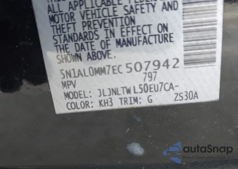 2014 Infiniti Qx60 z USA, uszkodzony, nr VIN 5N1AL0MM7EC507942